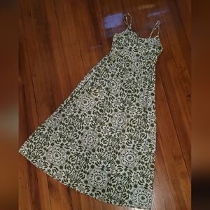 Japna Green and White Printed Maxi Dress